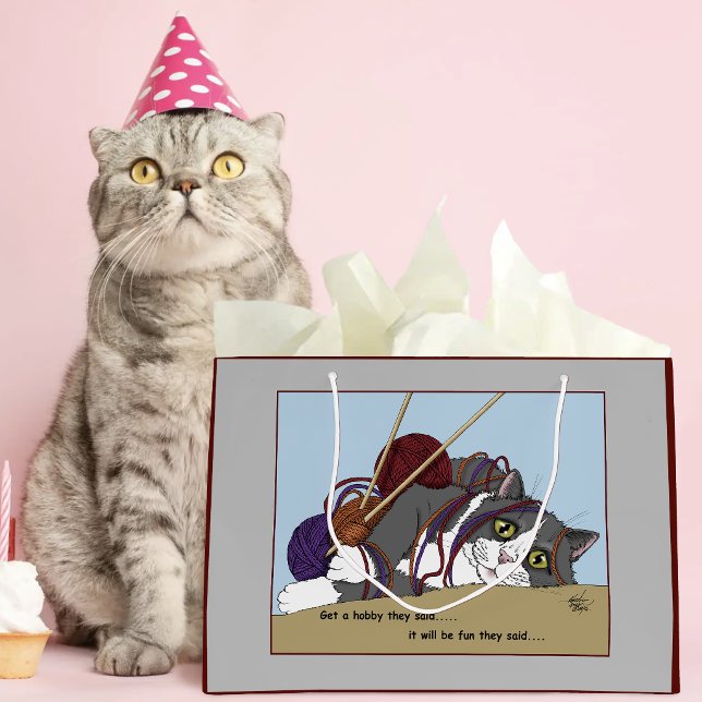 Yarn Knitting Funny Cat Große Geschenktüte (Von Creator hochgeladen)