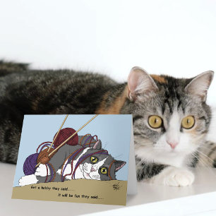 Yarn Knitting Funny Cat Karte
