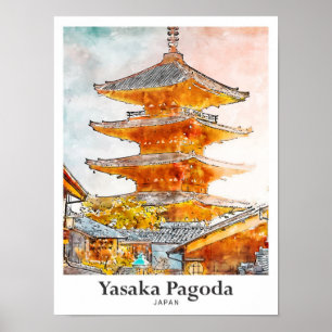 Yasaka Pagoda Japan Reisen Wasserfarbe Hand gezoge Poster