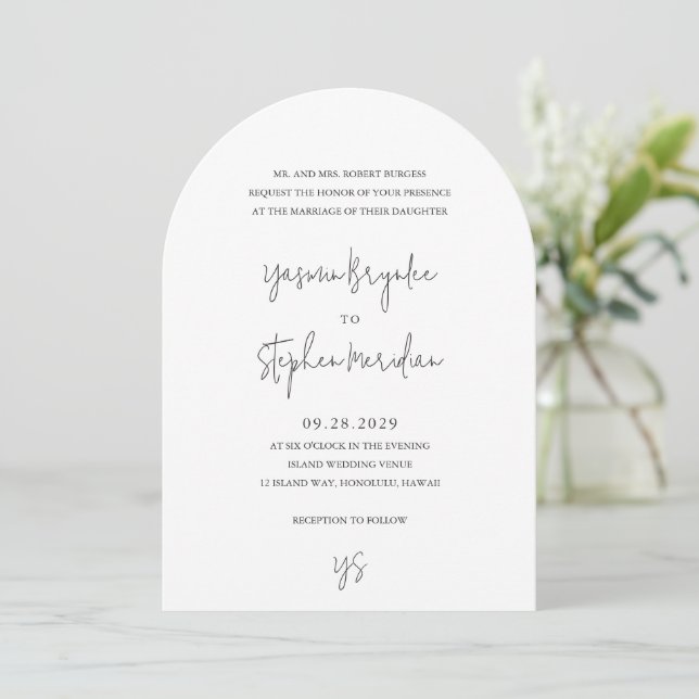 Yasmin Moderne Elegante Hochzeit Einladung (Stehend Vorderseite)