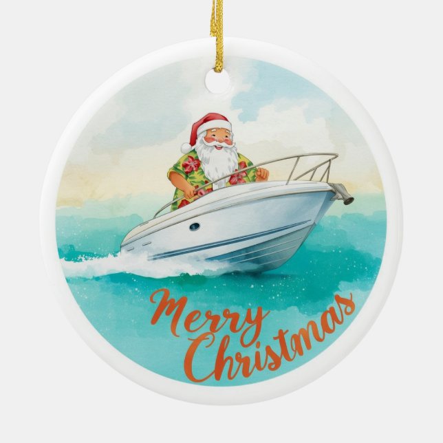 Yatch Merry Christmas Santa Sailing on a Yacht Keramik Ornament (Hinten)