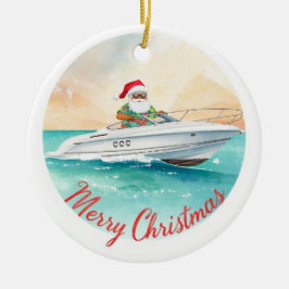 Yatch Merry Christmas Santa Sailing on a Yacht Keramik Ornament