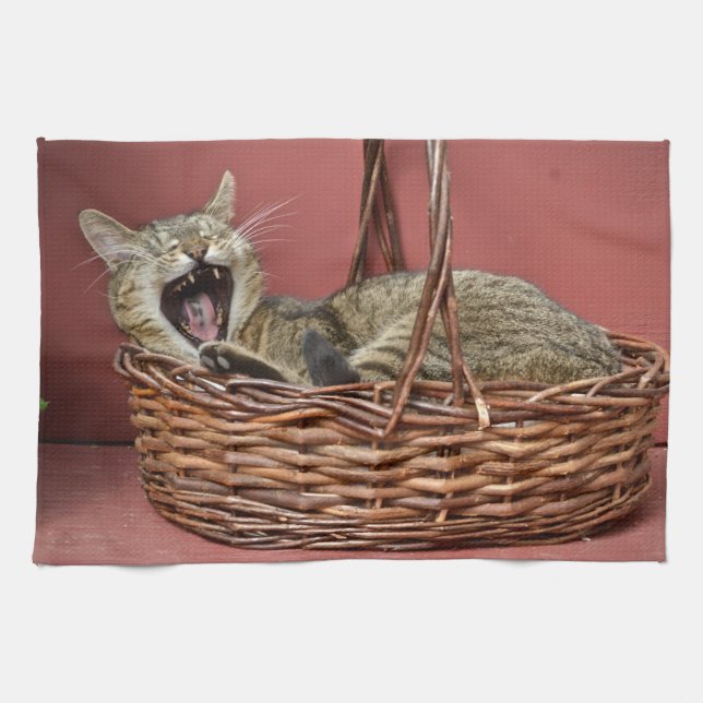 Yawning Kitty Chat Serviette de cuisine (Horizontal)
