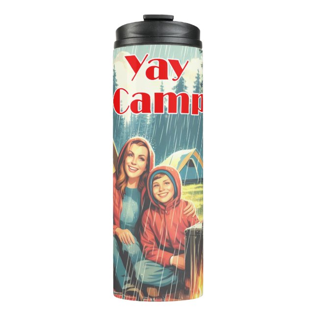Yay Camping im Regen Thermosbecher (Vorderseite)