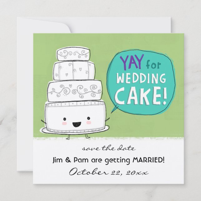 YAY für Hochzeitskuchen! Funny Wedding Ankündigung (Vorderseite)