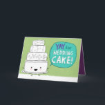 YAY für Hochzeitskuchen! Funny Wedding Glückwunsch Karte<br><div class="desc">YAY für Hochzeitskuchen! Funny Hochzeit Gratulationen Karte. Innen: "Und auch Glückwunsch zum Heiraten und all das andere Zeug." Ein kawaii niedlicher vierstufiger Hochzeitskuchen mit Herz und Wirbel. Die Braut und der Bräutigam erhalten diese humorvolle Grußkarte an ihrem großen Tag, und hoffentlich ein großzügiges Geschenk von $$ im Inneren, das sie...</div>