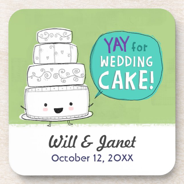 YAY für Hochzeitskuchen! Humorale Cake Illustratio Getränkeuntersetzer (Vorderseite)