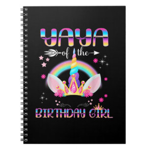 Yaya der Geburtstagsmädchen Rainbow Unicorn Mütter Notizblock