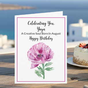Yaya Happy August Birthday Lila Poppy Karte
