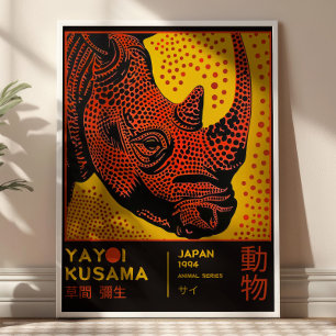 Yayoi Kusama Rhino Illustration Retro Ausstellung Poster