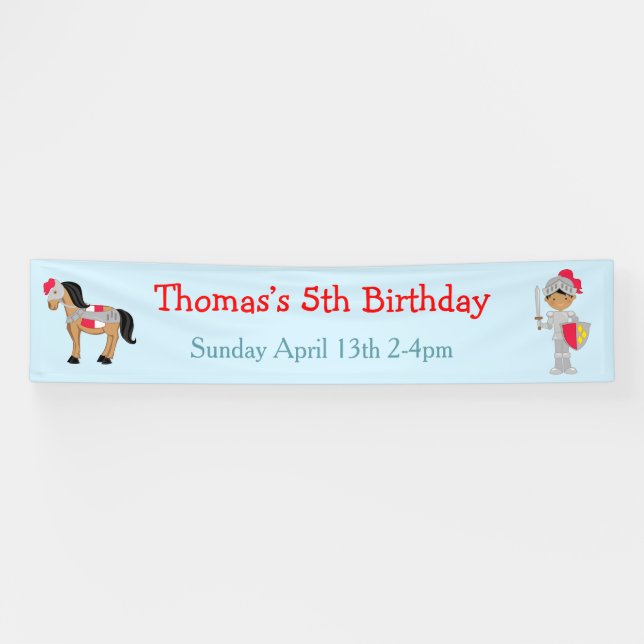 Ye African American Knight Birthday Party Banner (Horizontal)
