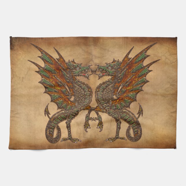 Ye Altes mittelalterliches Drachendesign Geschirrtuch (Horizontal)