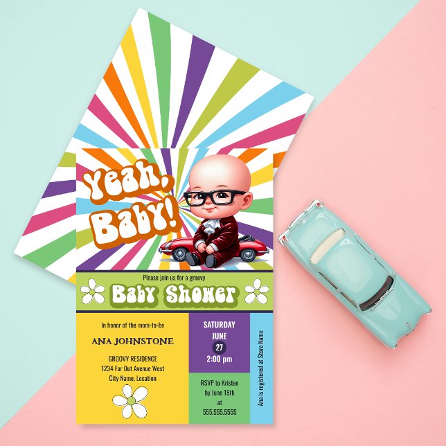 Yeah Baby Retro Baby Dusche Einladung (Fun retro baby shower invite, Yeah, Baby (we are having a baby) invitation to invite your guests.)