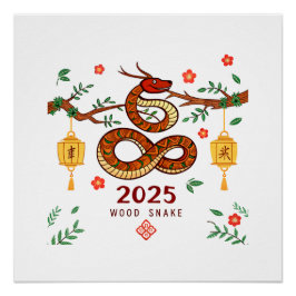 Year 2025 Wood Snake. Chinese horoscope Poster