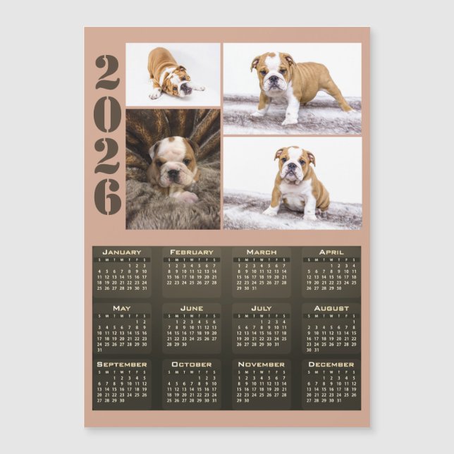 Year 2026 Calendar Dog Pet 4 Photo Collage Magnet (Vorderseite)