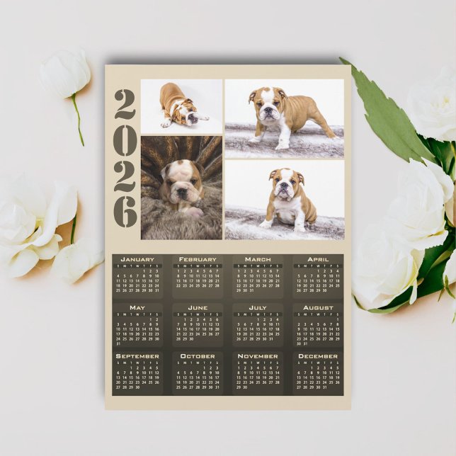 Year 2026 Calendar Dog Pet 4 Photo Collage Magnet (Créateur téléchargé)