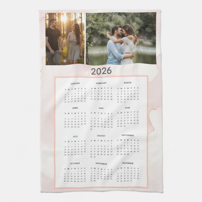 Year 2026 Custom Photo Calendar Kitchen Towel Geschirrtuch (Vertikal)