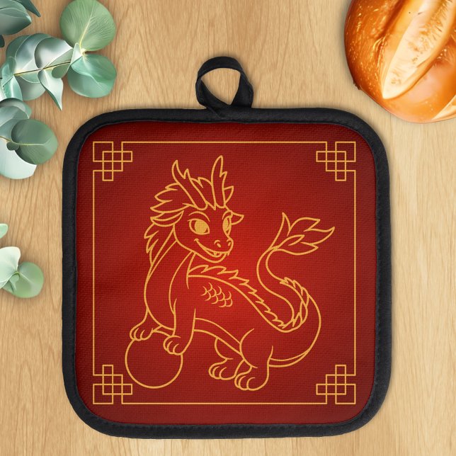 Year of the Dragon Chinese Zodiac Red Topflappen (Von Creator hochgeladen)
