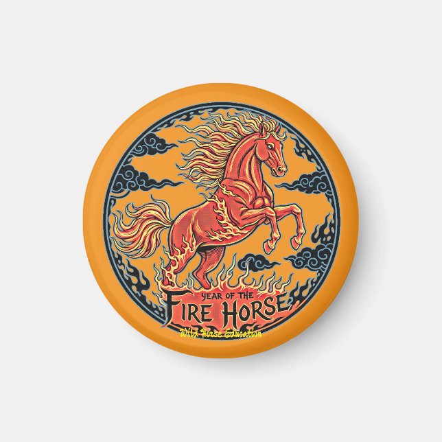 Year of the Fire Horse Black small magnet (Vorne)