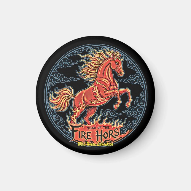 Year of the Fire Horse Black small magnet (Vorne)