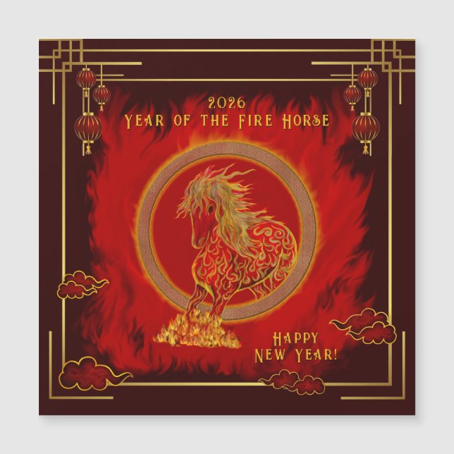 Year of the Fire Horse , Happy Lunar New Year Magnetkarte (Vorderseite)