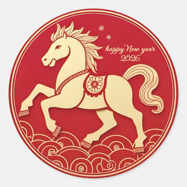 Year of the Horse 2026 Chinese New Year  Runder Aufkleber (Vorderseite)