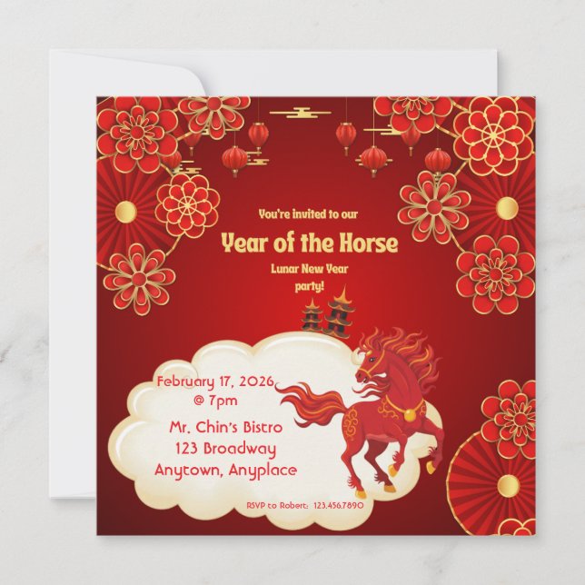Year of the Horse Chinese New Year Invitation (Devant)