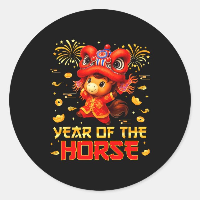 Year Of The Horse Lion Dance Lunar Chinese New Yea Runder Aufkleber (Vorderseite)