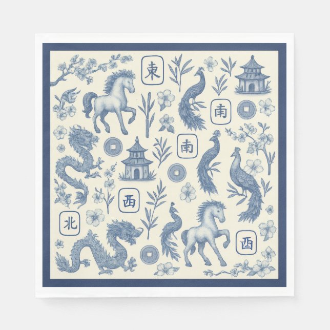 Year of the Horse Mahjong Toile Napkins Serviette (Vorderseite)
