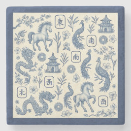Year of the Horse Mahjong Toile Stone Coaster Steinuntersetzer