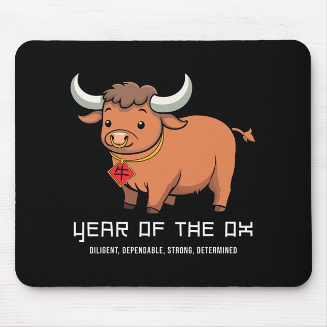 Year Of The Ox Cute Kawaii Chinese Zodiac Chinese  Mousepad (Vorne)