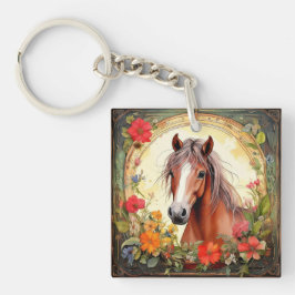 Yearling Colt und Wildblumen Schlüsselanhänger