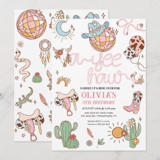 Yeas Girl Birthday Disco Rodeo Party Save The Date