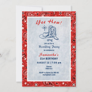Yeas Wie Western Paisley Denim Blue Jeans Birthday Einladung