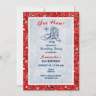 Yeas Wie Western Paisley Denim Blue Jeans Birthday Einladung