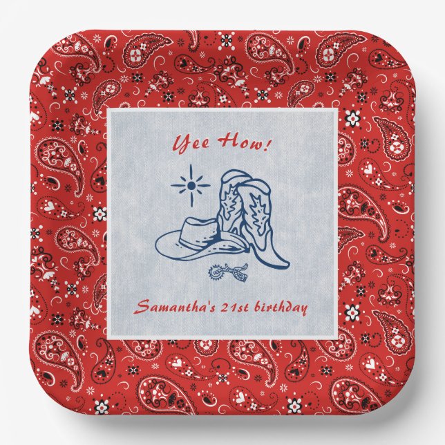 Yeas Wie Western Paisley Denim Blue Jeans Birthday Pappteller (Vorderseite)