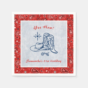 Yeas Wie Western Paisley Denim Blue Jeans Birthday Serviette
