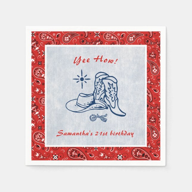 Yeas Wie Western Paisley Denim Blue Jeans Birthday Serviette (Vorderseite)