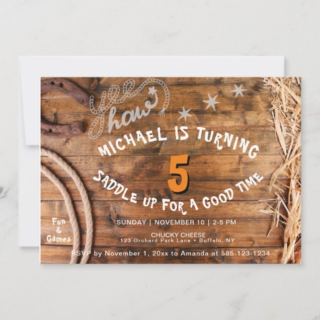 Yee Haw Cowboy Invitation du jour de la journée (Devant)
