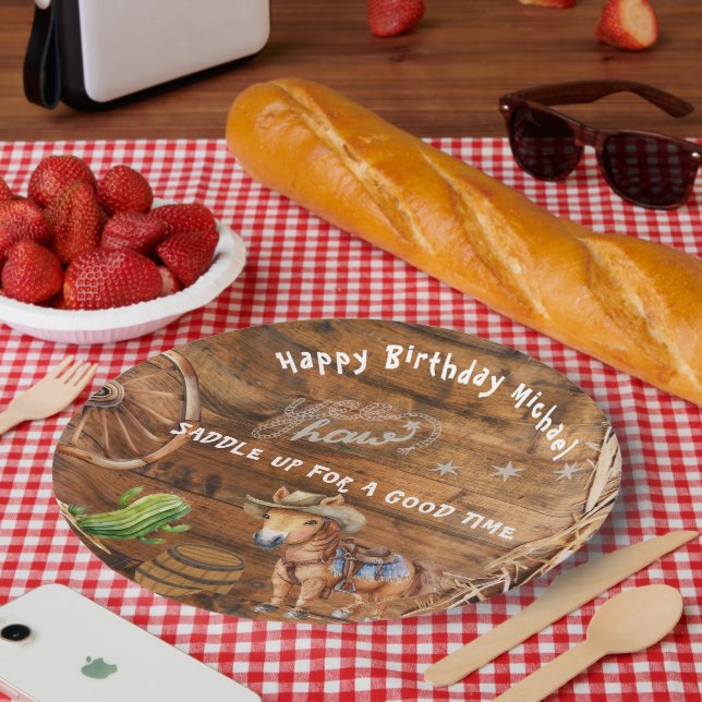 Yee Haw Cowboy Rodeo Sattel up Paper Plate Pappteller (Picknick)