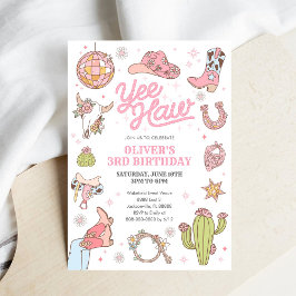 Yee Haw Girl Rodeo Retro Disco Cowgirl Birthday Einladung