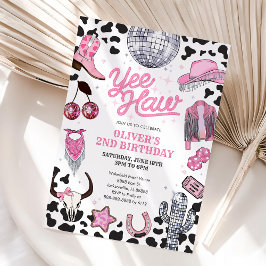 Yee Haw Girl Rodeo Retro Disco Cowgirl Birthday Einladung