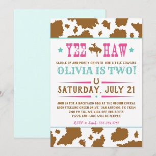Yee Haw Rodeo Cowgirl Anniversaire Invitation
