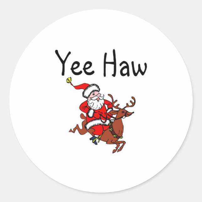 Yee Haw Santa Runder Aufkleber (Vorderseite)