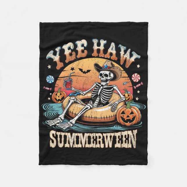 Yee Haw Summerween Cowboy Skeleton Western Hallowe Fleecedecke (Vorderseite)