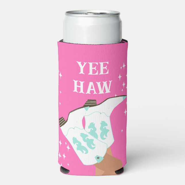 Yee Haw Western Rodeo Cowboy Boots Pink Selters Dosenkühler (Seltzer Vorderseite)