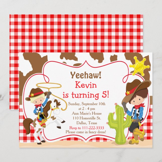Yeehaw Cowboy Western Birthday Party Einladung (Vorne/Hinten)