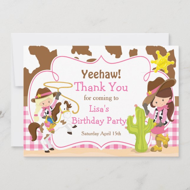 Yeehaw Cowgirl Western Birthday Party Dankeskarte (Vorderseite)