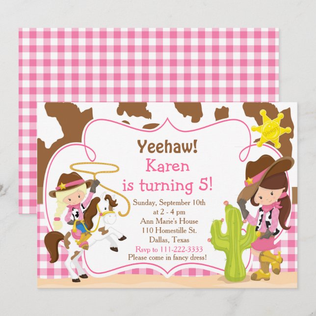 Yeehaw Cowgirl Western Birthday Party Einladung (Vorne/Hinten)