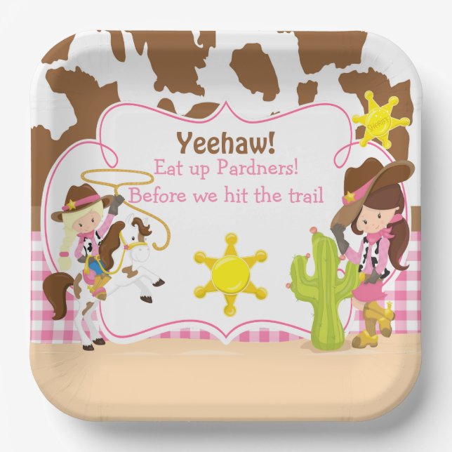 Yeehaw Cowgirl Western Birthday Party Pappteller (Vorderseite)